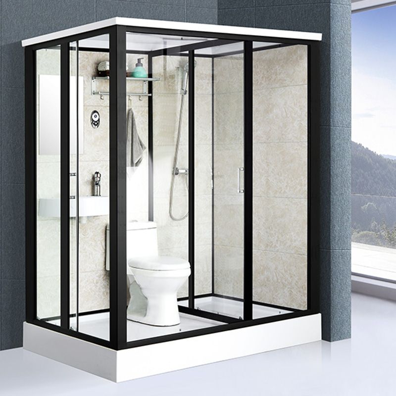 Linear Sliding Shower Enclosure Metal Framed Shower Enclosure with Tempered Glass Clearhalo 'Bathroom Remodel & Bathroom Fixtures' 'Home Improvement' 'home_improvement' 'home_improvement_shower_stalls_enclosures' 'Shower Stalls & Enclosures' 'shower_stalls_enclosures' 'Showers & Bathtubs' 1200x1200_f3a1872c-6d51-44ad-9ef3-ba9ed938b55e