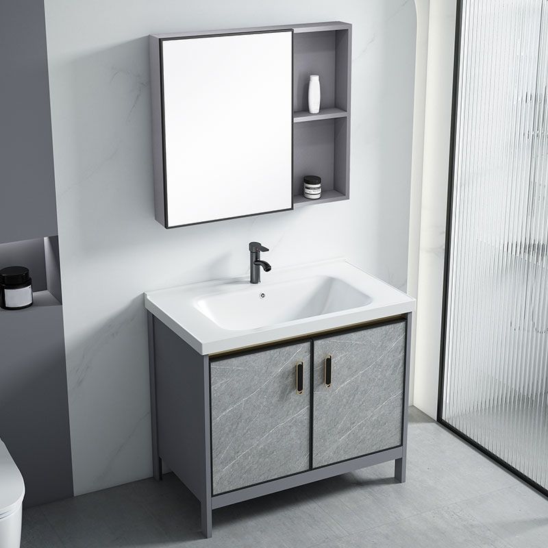 Modern Freestanding Vanity Sink Metal Bathroom Vanity Cabinet with Mirror Cabinet Clearhalo 'Bathroom Remodel & Bathroom Fixtures' 'Bathroom Vanities' 'bathroom_vanities' 'Home Improvement' 'home_improvement' 'home_improvement_bathroom_vanities' 1200x1200_f3a2f165-1568-43cb-86d4-2d99c897475c