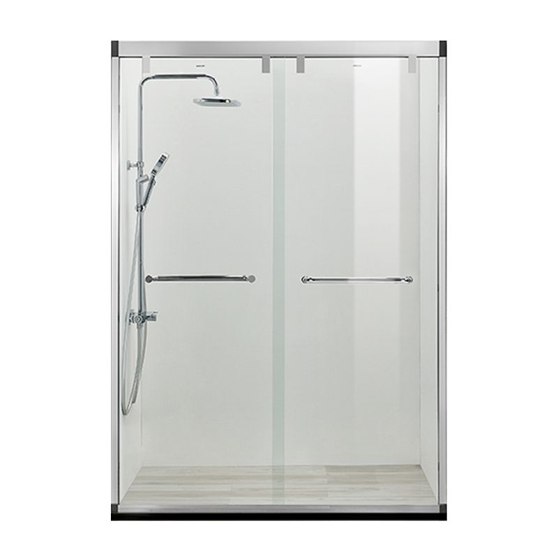Black Double Sliding Shower Bath Door Semi-Frameless Tempered Shower Doors Clearhalo 'Bathroom Remodel & Bathroom Fixtures' 'Home Improvement' 'home_improvement' 'home_improvement_shower_tub_doors' 'Shower and Tub Doors' 'shower_tub_doors' 'Showers & Bathtubs' 1200x1200_f3af0c60-202e-4a7a-9456-fb7fe680f0ba