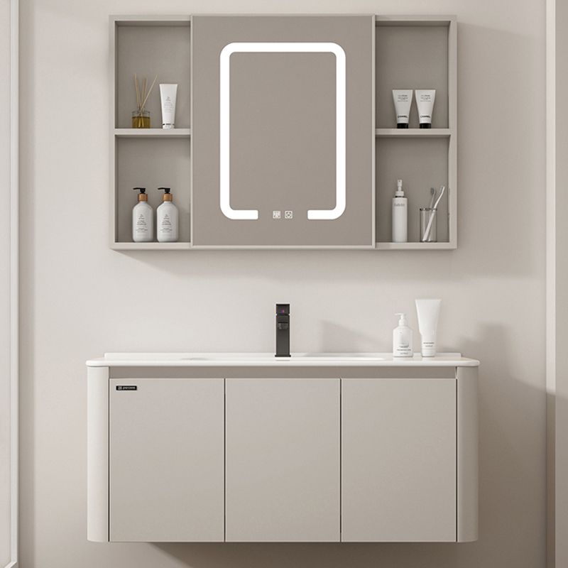 2 Doors Bathroom Vanity Metal Frame Mirror Wall Mounted Glam Cream Single Sink Vanity Clearhalo 'Bathroom Remodel & Bathroom Fixtures' 'Bathroom Vanities' 'bathroom_vanities' 'Home Improvement' 'home_improvement' 'home_improvement_bathroom_vanities' 1200x1200_f3b28fa5-a039-4f1f-940b-2c4512bf99f4