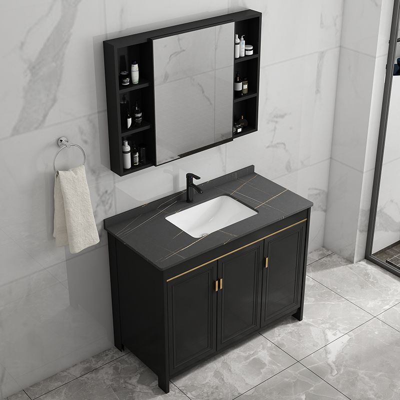 Black Bath Vanity Single Sink Metal Frame Mirror Vanity with Soft Close Door Clearhalo 'Bathroom Remodel & Bathroom Fixtures' 'Bathroom Vanities' 'bathroom_vanities' 'Home Improvement' 'home_improvement' 'home_improvement_bathroom_vanities' 1200x1200_f3d293a7-7917-467f-a24b-9f9f31ea15e6