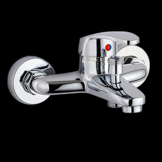 Modern Silver Tub Spout One Handle and Two Hole Brass Wall Mounted Faucet Clearhalo 'Bathroom Remodel & Bathroom Fixtures' 'Bathtub Faucets' 'bathtub_faucets' 'Home Improvement' 'home_improvement' 'home_improvement_bathtub_faucets' 1200x1200_f3e846b1-2eee-4e4a-8557-c23a8c1a2231