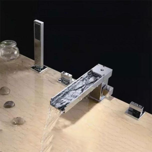 Modern Bathtub Faucet Solid Color Deck Mount Roman Tub Faucets Clearhalo 'Bathroom Remodel & Bathroom Fixtures' 'Bathtub Faucets' 'bathtub_faucets' 'Home Improvement' 'home_improvement' 'home_improvement_bathtub_faucets' 1200x1200_f3f41dd7-2ca0-47a8-bd4a-9fe831974cbc