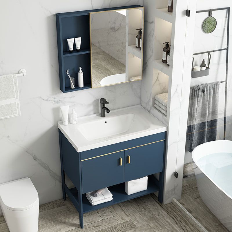 Glam Sink Vanity Stainless Steel Standalone Cabinet and Shelving Included Vanity Set Clearhalo 'Bathroom Remodel & Bathroom Fixtures' 'Bathroom Vanities' 'bathroom_vanities' 'Home Improvement' 'home_improvement' 'home_improvement_bathroom_vanities' 1200x1200_f4040b58-3817-491a-aaf5-21d1987ae1f1