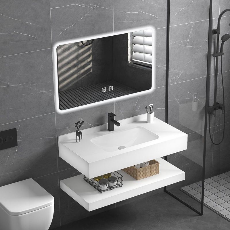Contemporary Vanity Sink White Bathroom Vanity Cabinet with Mirror Clearhalo 'Bathroom Remodel & Bathroom Fixtures' 'Bathroom Vanities' 'bathroom_vanities' 'Home Improvement' 'home_improvement' 'home_improvement_bathroom_vanities' 1200x1200_f415e7e3-638d-4bb3-8487-df9f2cdfdd36