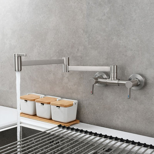 Modern Pull Down 2-Handle Pot Filler Low Profile Wall-mounted Faucet Clearhalo 'Home Improvement' 'home_improvement' 'home_improvement_kitchen_faucets' 'Kitchen Faucets' 'Kitchen Remodel & Kitchen Fixtures' 'Kitchen Sinks & Faucet Components' 'kitchen_faucets' 1200x1200_f42dd5e8-424f-4b42-8e88-719722661878