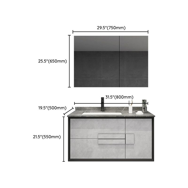 Modern Wall Mount Stone Bathroom Vanity Set with Doors Mirror Clearhalo 'Bathroom Remodel & Bathroom Fixtures' 'Bathroom Vanities' 'bathroom_vanities' 'Home Improvement' 'home_improvement' 'home_improvement_bathroom_vanities' 1200x1200_f445a3c0-856d-4773-9226-220201948e6c