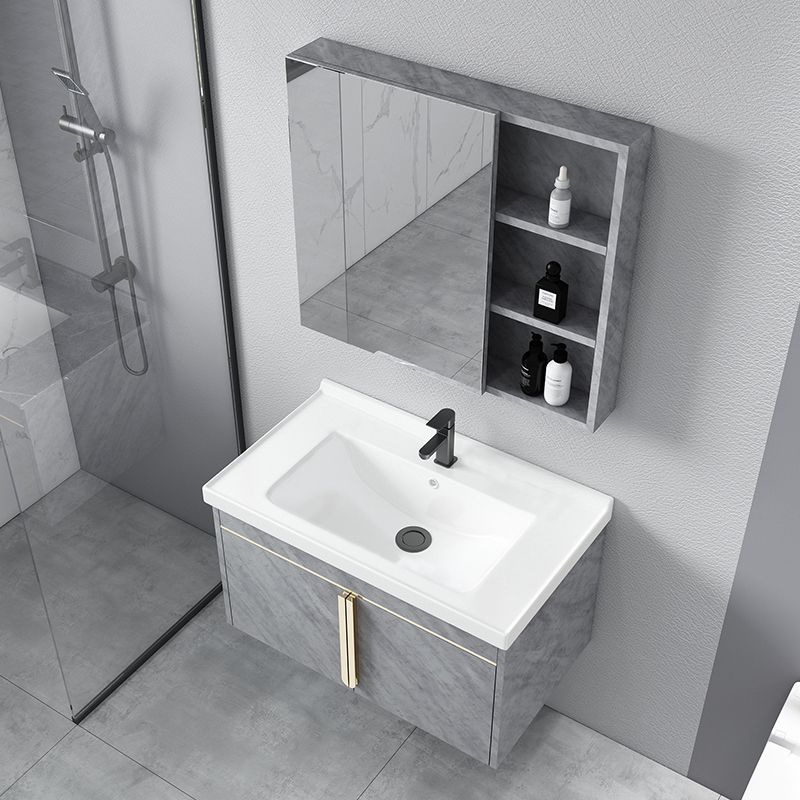 Glam Sink Vanity Wall-Mounted 2 Doors Rectangle Single Bathroom Sink Vanity with Mirror Clearhalo 'Bathroom Remodel & Bathroom Fixtures' 'Bathroom Vanities' 'bathroom_vanities' 'Home Improvement' 'home_improvement' 'home_improvement_bathroom_vanities' 1200x1200_f4577a91-08a3-44ee-9166-e97469c82303