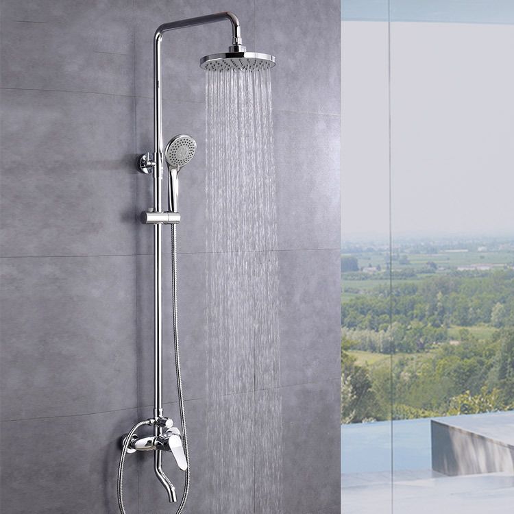 Stainless Steel Shower System Wall Mounted Round Lever Handle Shower System with Riser Clearhalo 'Bathroom Remodel & Bathroom Fixtures' 'Home Improvement' 'home_improvement' 'home_improvement_shower_faucets' 'Shower Faucets & Systems' 'shower_faucets' 'Showers & Bathtubs Plumbing' 'Showers & Bathtubs' 1200x1200_f46ab73d-d366-4d0c-a3c9-640a1f174fd3