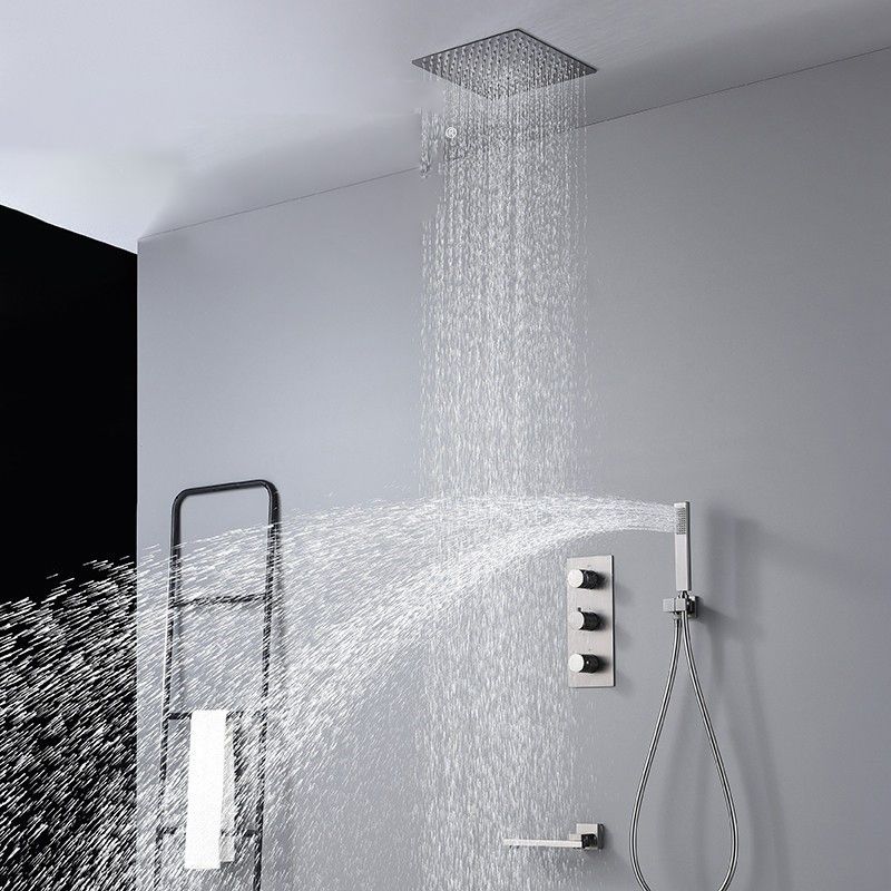Modern Shower System Ceiling Mounted Square Dual Shower Head Shower Set Clearhalo 'Bathroom Remodel & Bathroom Fixtures' 'Home Improvement' 'home_improvement' 'home_improvement_shower_faucets' 'Shower Faucets & Systems' 'shower_faucets' 'Showers & Bathtubs Plumbing' 'Showers & Bathtubs' 1200x1200_f46b1353-c545-4565-a458-53be94b820df