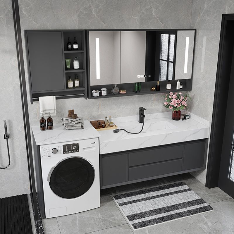 Modern Sink Vanity Wall Mount Vanity Cabinet with Mirror (Not Include Washing Machine) Clearhalo 'Bathroom Remodel & Bathroom Fixtures' 'Bathroom Vanities' 'bathroom_vanities' 'Home Improvement' 'home_improvement' 'home_improvement_bathroom_vanities' 1200x1200_f472e800-a8ed-43f5-ae84-34e6d22f6fde