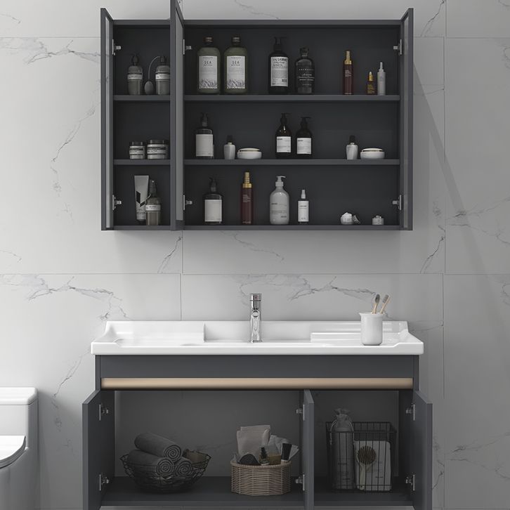 Modern Sink Vanity Wall Mount Gray Metal Base Single-Sink Oval Vanity Set Clearhalo 'Bathroom Remodel & Bathroom Fixtures' 'Bathroom Vanities' 'bathroom_vanities' 'Home Improvement' 'home_improvement' 'home_improvement_bathroom_vanities' 1200x1200_f4b644c4-4f18-43f8-98c5-4a1656ae5846