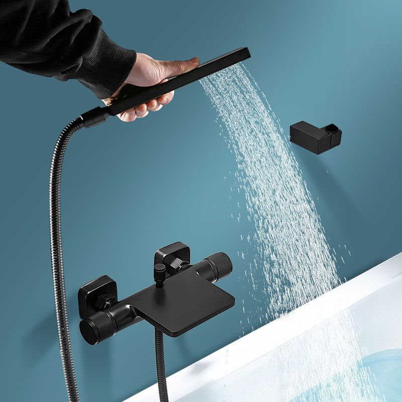 Modern Wall Mounted Metal Tub Filler Waterfall Double Handles Tub Faucet Trim Clearhalo 'Bathroom Remodel & Bathroom Fixtures' 'Bathtub Faucets' 'bathtub_faucets' 'Home Improvement' 'home_improvement' 'home_improvement_bathtub_faucets' 1200x1200_f4de3c7e-c0a4-40b6-ae96-4cd05487889c
