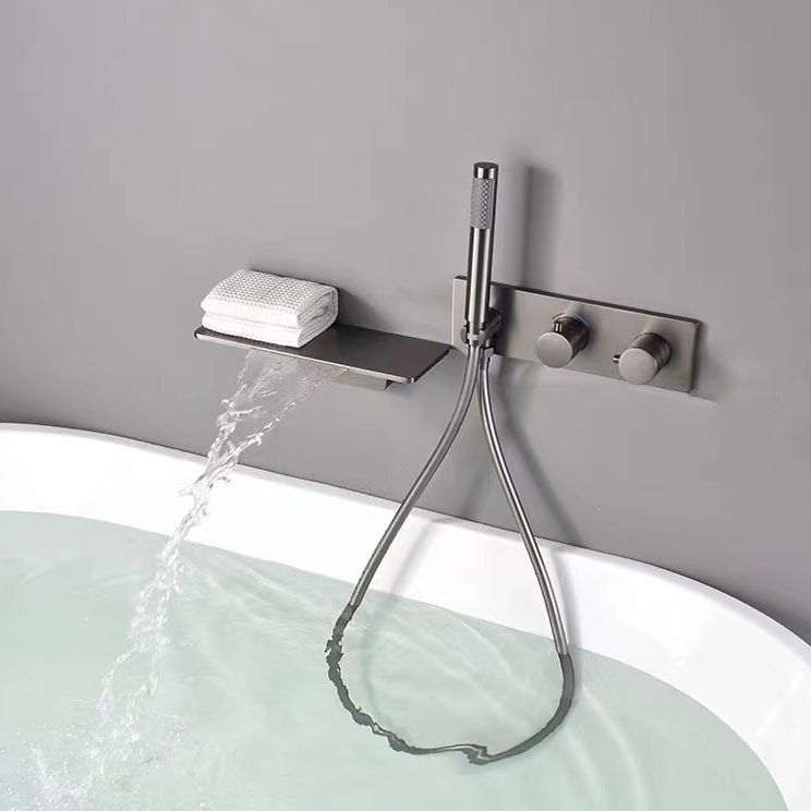Modern Bath Faucet Solid Color Wall Mounted Waterfall Bathroom Faucet with Double Handle Clearhalo 'Bathroom Remodel & Bathroom Fixtures' 'Bathtub Faucets' 'bathtub_faucets' 'Home Improvement' 'home_improvement' 'home_improvement_bathtub_faucets' 1200x1200_f4df271d-cade-4d8c-a681-1ff590261f7c
