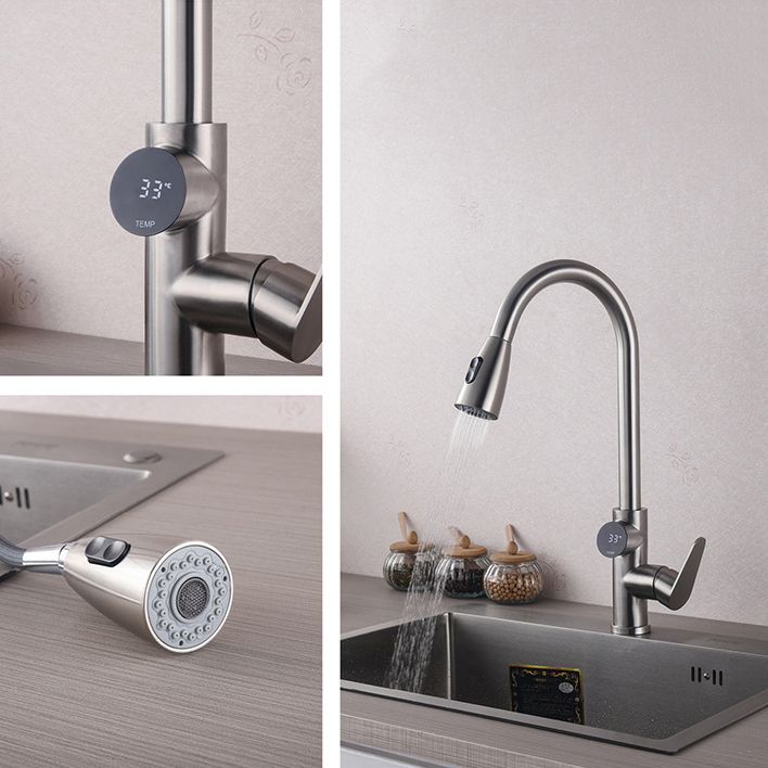 Modern Style Kitchen Faucet Stainless Steel 1-Handle High Arc Retractable Kitchen Faucet Clearhalo 'Home Improvement' 'home_improvement' 'home_improvement_kitchen_faucets' 'Kitchen Faucets' 'Kitchen Remodel & Kitchen Fixtures' 'Kitchen Sinks & Faucet Components' 'kitchen_faucets' 1200x1200_f506f5da-d9c7-4e48-8fa9-6938ff71f875