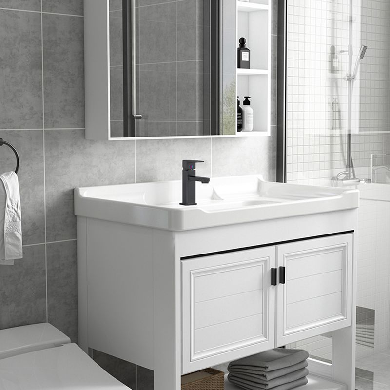 Modern Single Bath Vanity Freestanding White Metal Base Sink Vanity Clearhalo 'Bathroom Remodel & Bathroom Fixtures' 'Bathroom Vanities' 'bathroom_vanities' 'Home Improvement' 'home_improvement' 'home_improvement_bathroom_vanities' 1200x1200_f50d9396-48cb-4012-a941-e103f634e6a6