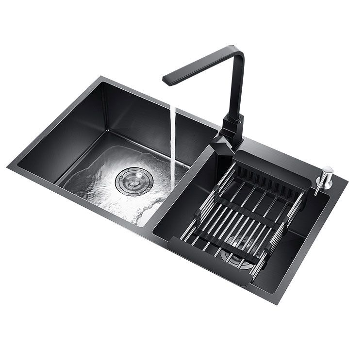 Rectangle Stainless Steel Sink in Black Double Bowl Drop-In Kitchen Sink Clearhalo 'Home Improvement' 'home_improvement' 'home_improvement_kitchen_sinks' 'Kitchen Remodel & Kitchen Fixtures' 'Kitchen Sinks & Faucet Components' 'Kitchen Sinks' 'kitchen_sinks' 1200x1200_f54f589f-517d-4a34-b6da-9dda997a8457