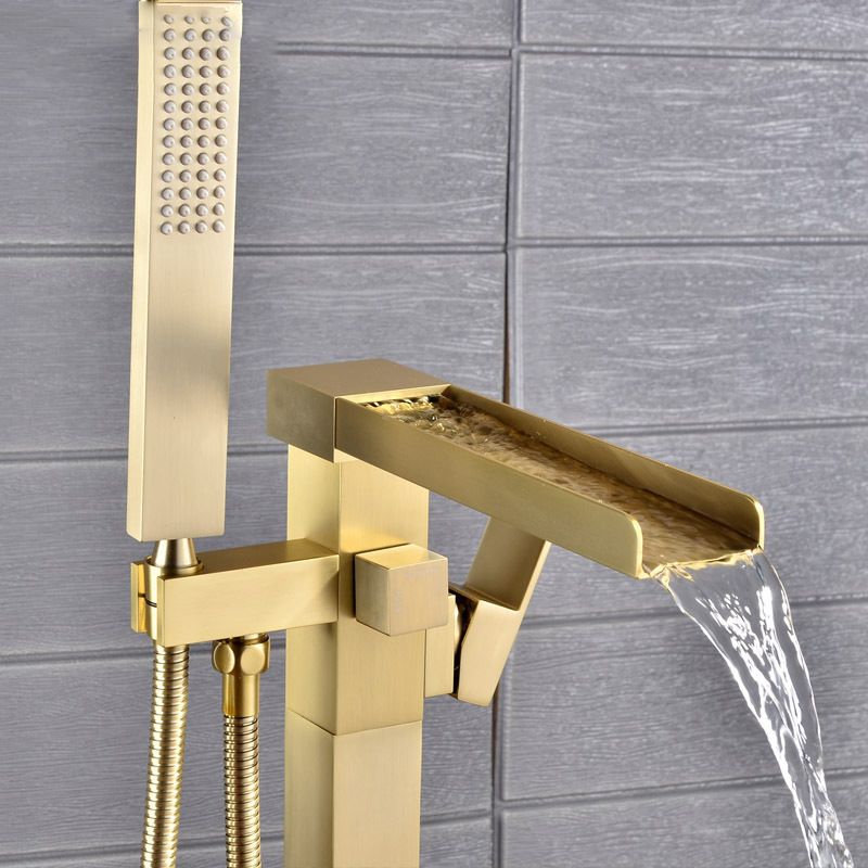 Floor Mounted Metal Freestanding Tub Filler Waterfall Freestanding Faucet with Hose Clearhalo 'Bathroom Remodel & Bathroom Fixtures' 'Bathtub Faucets' 'bathtub_faucets' 'Home Improvement' 'home_improvement' 'home_improvement_bathtub_faucets' 1200x1200_f55196f3-0131-41f6-a2ea-1af53409cf35