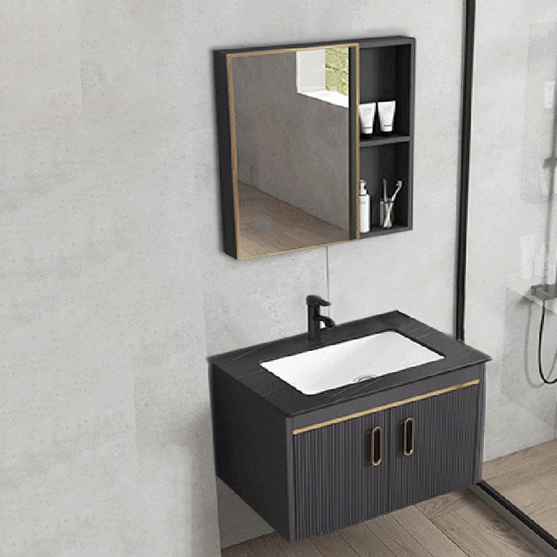 Contemporary Metal Sink Vanity Mirror Cabinet Wall-Mounted Vanity Cabinet Clearhalo 'Bathroom Remodel & Bathroom Fixtures' 'Bathroom Vanities' 'bathroom_vanities' 'Home Improvement' 'home_improvement' 'home_improvement_bathroom_vanities' 1200x1200_f557578f-c42b-4815-978b-5a8fc0300dda