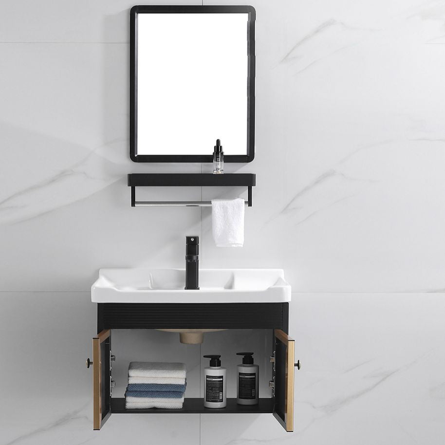 Modern Vanity Set Wall-mounted Ceramic Sink Black Faucet Vanity with Mirror Clearhalo 'Bathroom Remodel & Bathroom Fixtures' 'Bathroom Vanities' 'bathroom_vanities' 'Home Improvement' 'home_improvement' 'home_improvement_bathroom_vanities' 1200x1200_f55fcd7e-070b-4ec2-afff-ed84490cc645