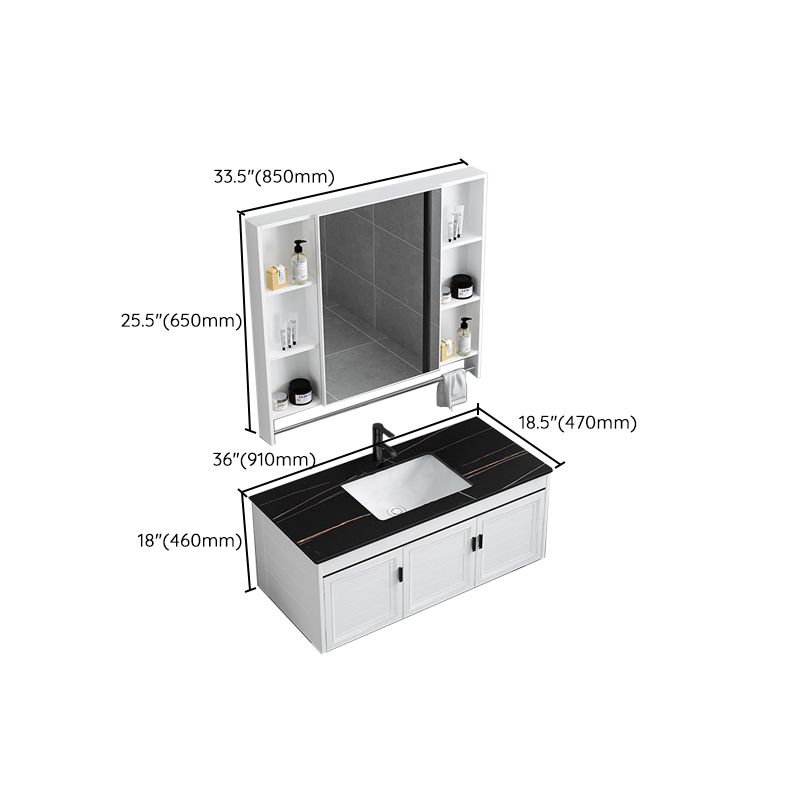 White Bath Vanity Metal Frame Wall Mounted 2 Doors Rectangular Single Sink Mirror Vanity Clearhalo 'Bathroom Remodel & Bathroom Fixtures' 'Bathroom Vanities' 'bathroom_vanities' 'Home Improvement' 'home_improvement' 'home_improvement_bathroom_vanities' 1200x1200_f56bd96e-c0d2-441c-bb97-585b89b424e5