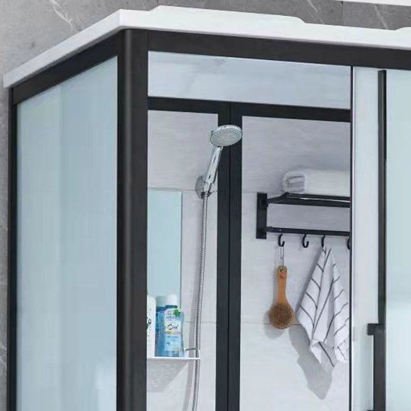 Black Framed Single Sliding Shower Kit Frosted Rectangle Shower Stall Clearhalo 'Bathroom Remodel & Bathroom Fixtures' 'Home Improvement' 'home_improvement' 'home_improvement_shower_stalls_enclosures' 'Shower Stalls & Enclosures' 'shower_stalls_enclosures' 'Showers & Bathtubs' 1200x1200_f585c769-3e2a-45a8-b0de-57af5b9d4f7c
