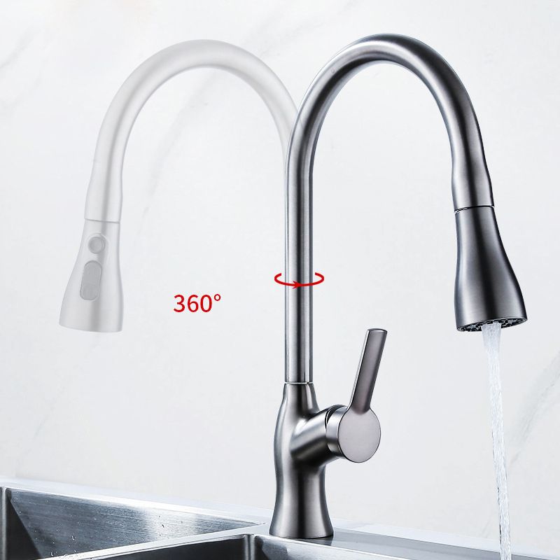 Contemporary Retractable Kitchen Faucet Copper Single Handle High Arc Kitchen Faucet Clearhalo 'Home Improvement' 'home_improvement' 'home_improvement_kitchen_faucets' 'Kitchen Faucets' 'Kitchen Remodel & Kitchen Fixtures' 'Kitchen Sinks & Faucet Components' 'kitchen_faucets' 1200x1200_f5953815-bb52-4e11-b15f-a7aa610c2882