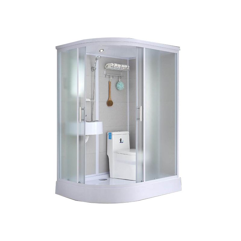 Single Sliding White Shower Kit Rectangle Frosted Shower Stall Clearhalo 'Bathroom Remodel & Bathroom Fixtures' 'Home Improvement' 'home_improvement' 'home_improvement_shower_stalls_enclosures' 'Shower Stalls & Enclosures' 'shower_stalls_enclosures' 'Showers & Bathtubs' 1200x1200_f5aa30c5-f511-40f4-a013-e7e3fb964a5b