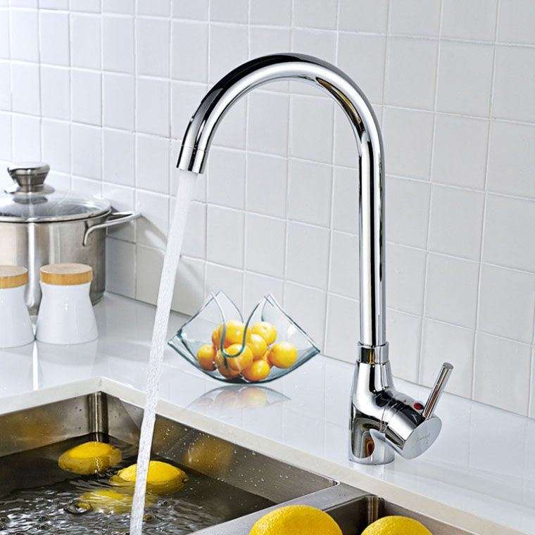 Contemporary Single Handle Kitchen Faucet One Lever Water Faucet in Chrome Clearhalo 'Home Improvement' 'home_improvement' 'home_improvement_kitchen_faucets' 'Kitchen Faucets' 'Kitchen Remodel & Kitchen Fixtures' 'Kitchen Sinks & Faucet Components' 'kitchen_faucets' 1200x1200_f5b6ff14-a6d2-4e79-a9e3-2434b75ba480