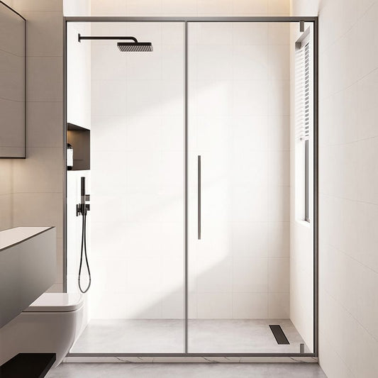 Pivot Shower Door Gray Semi Frameless Clear Glass Shower Screen Clearhalo 'Bathroom Remodel & Bathroom Fixtures' 'Home Improvement' 'home_improvement' 'home_improvement_shower_tub_doors' 'Shower and Tub Doors' 'shower_tub_doors' 'Showers & Bathtubs' 1200x1200_f5d97130-a3e5-4c25-9e49-63b76318d950