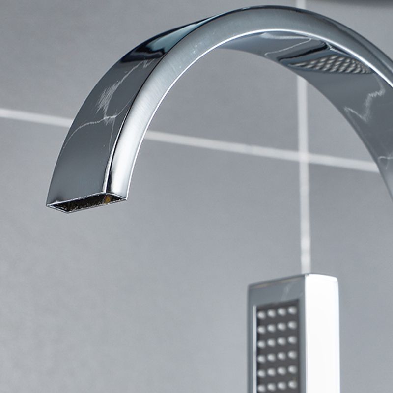 Contemporary Freestanding Tub Filler Brass Tub Filler with Hand-shower Clearhalo 'Bathroom Remodel & Bathroom Fixtures' 'Bathtub Faucets' 'bathtub_faucets' 'Home Improvement' 'home_improvement' 'home_improvement_bathtub_faucets' 1200x1200_f5e444b1-15cf-48a8-ada2-a24bd5385743