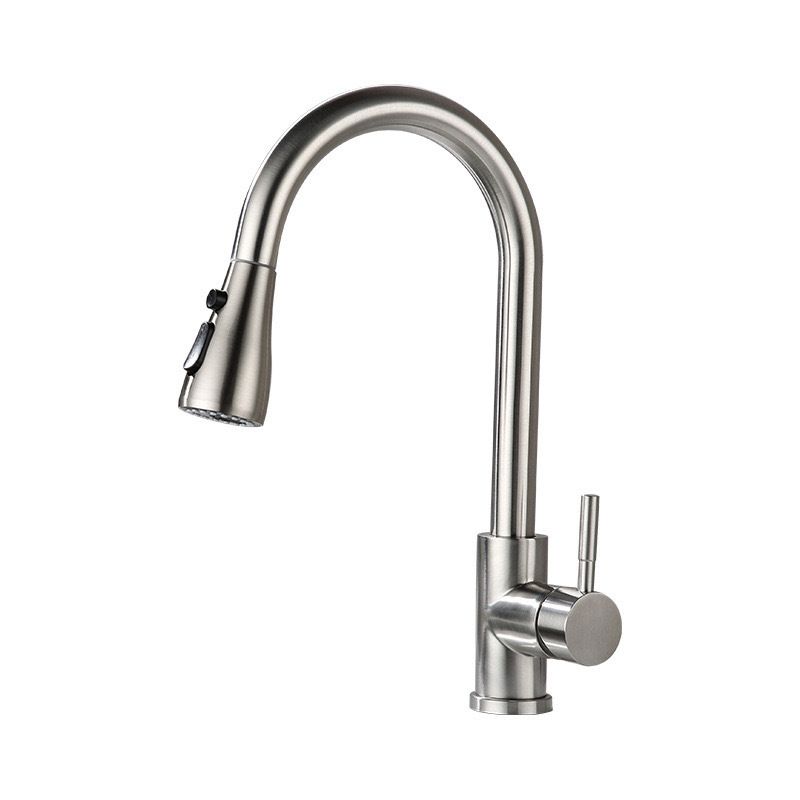 Modern Kitchen Faucet Stainless Steel Single Handle High Arc Retractable Kitchen Faucet Clearhalo 'Home Improvement' 'home_improvement' 'home_improvement_kitchen_faucets' 'Kitchen Faucets' 'Kitchen Remodel & Kitchen Fixtures' 'Kitchen Sinks & Faucet Components' 'kitchen_faucets' 1200x1200_f5e6b334-27ed-4c81-aa99-5ab820b13ba2