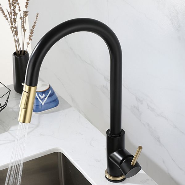 Modern Style Kitchen Faucet Stainless Steel 1-Handle Gooseneck Kitchen Faucet Clearhalo 'Home Improvement' 'home_improvement' 'home_improvement_kitchen_faucets' 'Kitchen Faucets' 'Kitchen Remodel & Kitchen Fixtures' 'Kitchen Sinks & Faucet Components' 'kitchen_faucets' 1200x1200_f627a02c-1ab3-468d-8ef2-613ebf3e9e5c