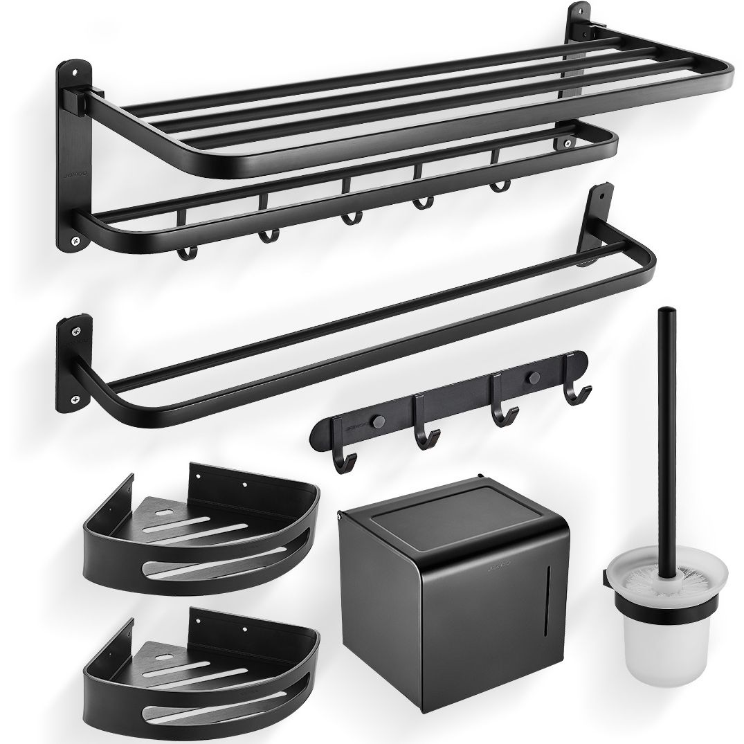 Modern Bathroom Accessory Set Metal Bathroom Hardware in Matte Black Clearhalo 'Bathroom Hardware Sets' 'Bathroom Hardware' 'Bathroom Remodel & Bathroom Fixtures' 'bathroom_hardware_sets' 'Home Improvement' 'home_improvement' 'home_improvement_bathroom_hardware_sets' 1200x1200_f629ddf1-e8d5-4201-86a7-fda08da9aa1f