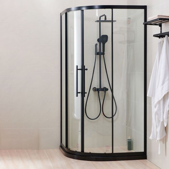 Round Framed Double Sliding Shower Enclosure with Fixed Panel Clearhalo 'Bathroom Remodel & Bathroom Fixtures' 'Home Improvement' 'home_improvement' 'home_improvement_shower_stalls_enclosures' 'Shower Stalls & Enclosures' 'shower_stalls_enclosures' 'Showers & Bathtubs' 1200x1200_f644c257-249a-46e9-90fe-5b31ed517c63