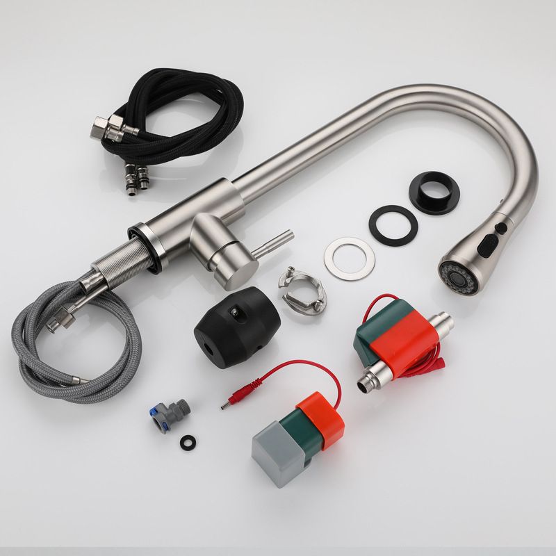 Modern Touch Sensor Kitchen Faucet Stainless Steel Swivel Spout with Pull down Sprayer Clearhalo 'Home Improvement' 'home_improvement' 'home_improvement_kitchen_faucets' 'Kitchen Faucets' 'Kitchen Remodel & Kitchen Fixtures' 'Kitchen Sinks & Faucet Components' 'kitchen_faucets' 1200x1200_f64537da-61aa-4dc3-8cf2-4891242f110a