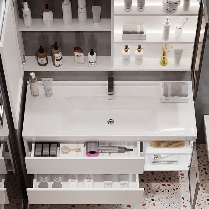 Wood Glam Sink Vanity Freestanding Bathroom Sink Vanity with Mirror Clearhalo 'Bathroom Remodel & Bathroom Fixtures' 'Bathroom Vanities' 'bathroom_vanities' 'Home Improvement' 'home_improvement' 'home_improvement_bathroom_vanities' 1200x1200_f65e1ee5-4f80-4c9b-8b55-603b7da66b97