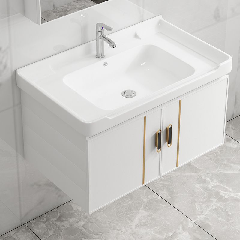 Modern Wall-mounted White Sink Ceramic Faucet Drawers Vanity Set with Mirror Clearhalo 'Bathroom Remodel & Bathroom Fixtures' 'Bathroom Vanities' 'bathroom_vanities' 'Home Improvement' 'home_improvement' 'home_improvement_bathroom_vanities' 1200x1200_f66410a4-764e-49f7-ad6a-bbfa56ff3ff6