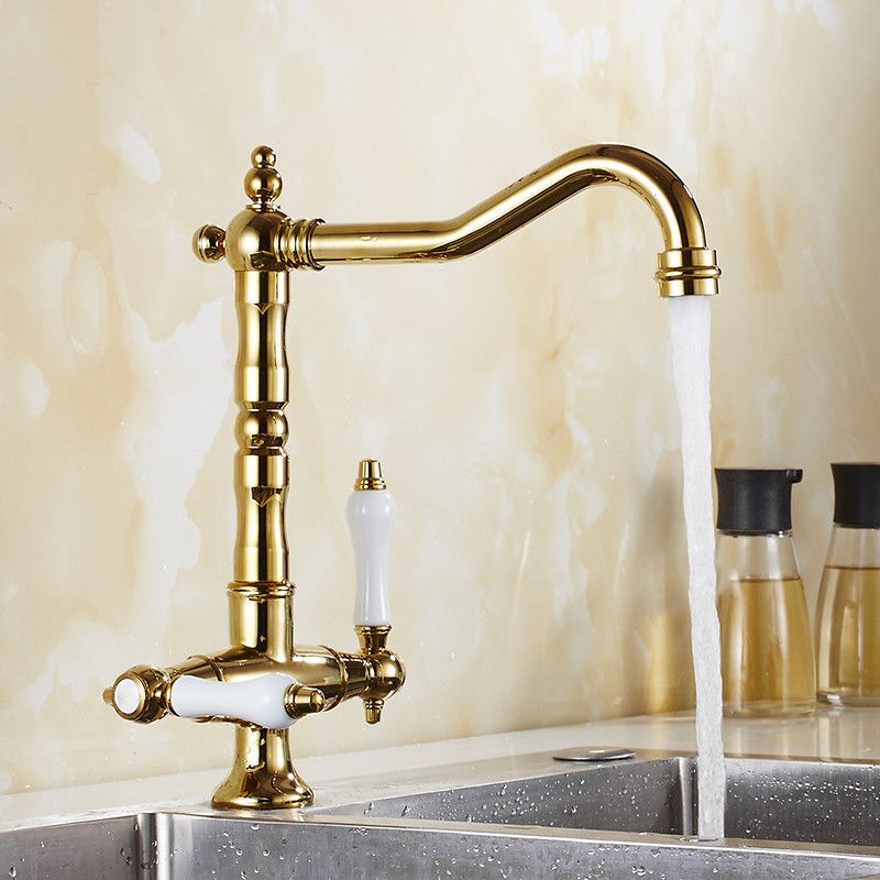 Traditional Kitchen Faucet Swivel Spout Gooseneck Double Handle Standard Kitchen Faucets Clearhalo 'Home Improvement' 'home_improvement' 'home_improvement_kitchen_faucets' 'Kitchen Faucets' 'Kitchen Remodel & Kitchen Fixtures' 'Kitchen Sinks & Faucet Components' 'kitchen_faucets' 1200x1200_f66e8c26-3801-4ad3-bc13-79499a1c475d