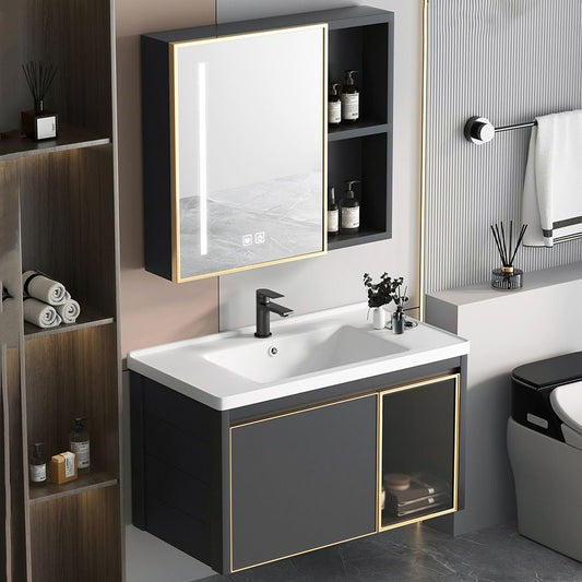 Glam Rectangular Bath Vanity Black Metal Base Single-Sink Bathroom Vanity Clearhalo 'Bathroom Remodel & Bathroom Fixtures' 'Bathroom Vanities' 'bathroom_vanities' 'Home Improvement' 'home_improvement' 'home_improvement_bathroom_vanities' 1200x1200_f67696a9-6846-45c9-9b07-048faa656c22