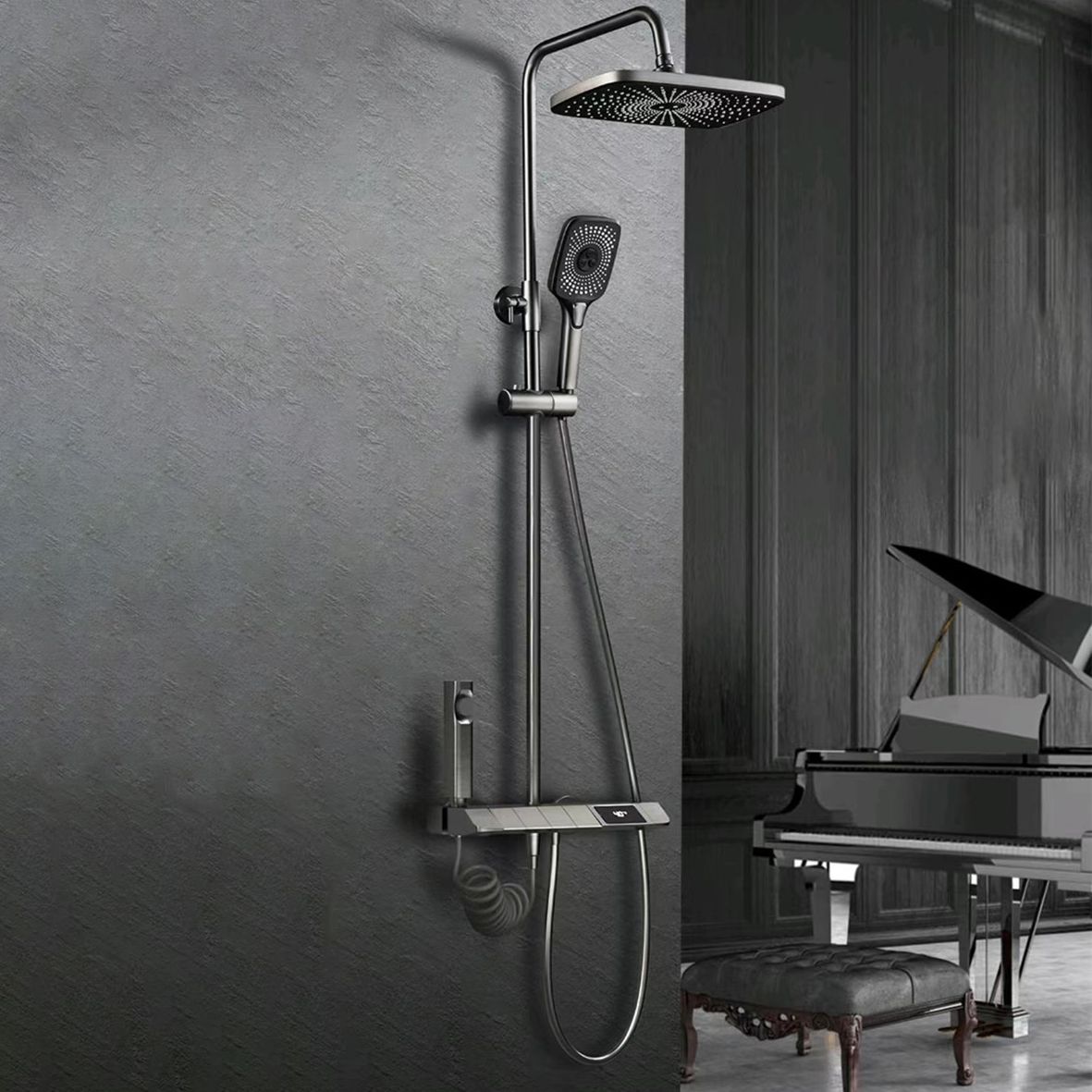 Bathroom Shower System Square Handheld Shower Head Wall Mounted Shower Trim Clearhalo 'Bathroom Remodel & Bathroom Fixtures' 'Home Improvement' 'home_improvement' 'home_improvement_shower_faucets' 'Shower Faucets & Systems' 'shower_faucets' 'Showers & Bathtubs Plumbing' 'Showers & Bathtubs' 1200x1200_f6a8225e-cca1-4b65-b768-7b4ddeb256dd