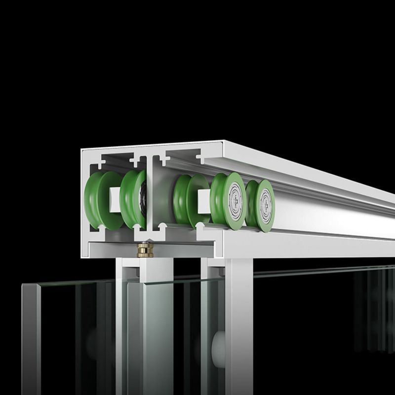 White Double Sliding Shower Door with Semi Frameless 304 Stainless Steel Frame Clearhalo 'Bathroom Remodel & Bathroom Fixtures' 'Home Improvement' 'home_improvement' 'home_improvement_shower_tub_doors' 'Shower and Tub Doors' 'shower_tub_doors' 'Showers & Bathtubs' 1200x1200_f6bc26fb-7c0c-4cbc-9f90-5fa373ad1053