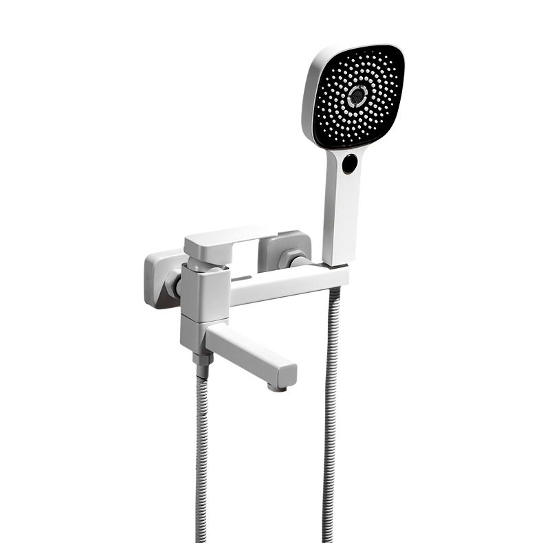 White Bath Faucet Trim Single Lever Handle Swivel Spout Wall-Mounted Handshower Tub Filler Clearhalo 'Bathroom Remodel & Bathroom Fixtures' 'Bathtub Faucets' 'bathtub_faucets' 'Home Improvement' 'home_improvement' 'home_improvement_bathtub_faucets' 1200x1200_f6e5e576-69f7-4b5d-adf3-7ab171e1537b