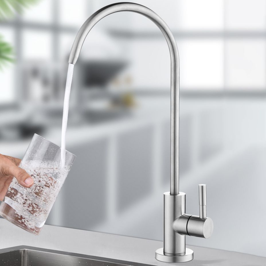 Stainless Steel Kitchen Faucet with Handle Gooseneck Standard Kitchen Faucets Clearhalo 'Home Improvement' 'home_improvement' 'home_improvement_kitchen_faucets' 'Kitchen Faucets' 'Kitchen Remodel & Kitchen Fixtures' 'Kitchen Sinks & Faucet Components' 'kitchen_faucets' 1200x1200_f6eb6e06-16a3-4138-85fe-a2a83ff5246c