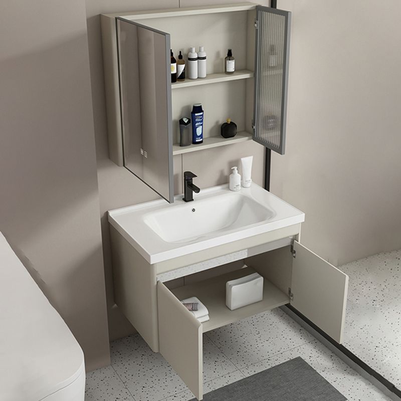 Modern Metal Sink Vanity Wall Mount Khaki Tone Bathroom Vanity with Mirror Cabinet Clearhalo 'Bathroom Remodel & Bathroom Fixtures' 'Bathroom Vanities' 'bathroom_vanities' 'Home Improvement' 'home_improvement' 'home_improvement_bathroom_vanities' 1200x1200_f6fdeef2-3e3e-45d0-bda7-a56e4065e90a