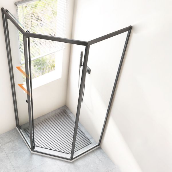 Neo-Angle Transparent Tempered Shower Enclosure Stainless Steel Frame Shower Stall Clearhalo 'Bathroom Remodel & Bathroom Fixtures' 'Home Improvement' 'home_improvement' 'home_improvement_shower_stalls_enclosures' 'Shower Stalls & Enclosures' 'shower_stalls_enclosures' 'Showers & Bathtubs' 1200x1200_f72107dc-2e4f-4f18-9c13-f7640380563c
