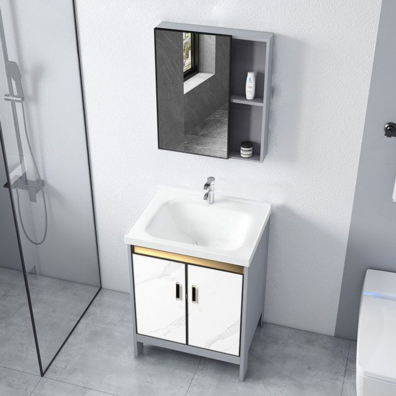 Ceramic Top Bathroom Vanity White Rectangle Single Sink Freestanding Mirror Vanity Set Clearhalo 'Bathroom Remodel & Bathroom Fixtures' 'Bathroom Vanities' 'bathroom_vanities' 'Home Improvement' 'home_improvement' 'home_improvement_bathroom_vanities' 1200x1200_f75d4e36-ac45-488f-9dca-9132fe21fe60