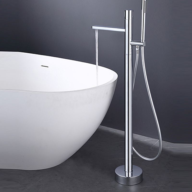 Modern Floor Standing Faucet Handheld Shower Head Bathtub Faucet Clearhalo 'Bathroom Remodel & Bathroom Fixtures' 'Bathtub Faucets' 'bathtub_faucets' 'Home Improvement' 'home_improvement' 'home_improvement_bathtub_faucets' 1200x1200_f76e9d2d-5991-49db-bd57-901a5268e643
