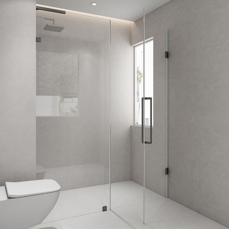 Extremely Narrow Frameless One-line Tempered Glass Shower Door Clearhalo 'Bathroom Remodel & Bathroom Fixtures' 'Home Improvement' 'home_improvement' 'home_improvement_shower_tub_doors' 'Shower and Tub Doors' 'shower_tub_doors' 'Showers & Bathtubs' 1200x1200_f772beac-8db5-4374-9c87-4327a8544e1c