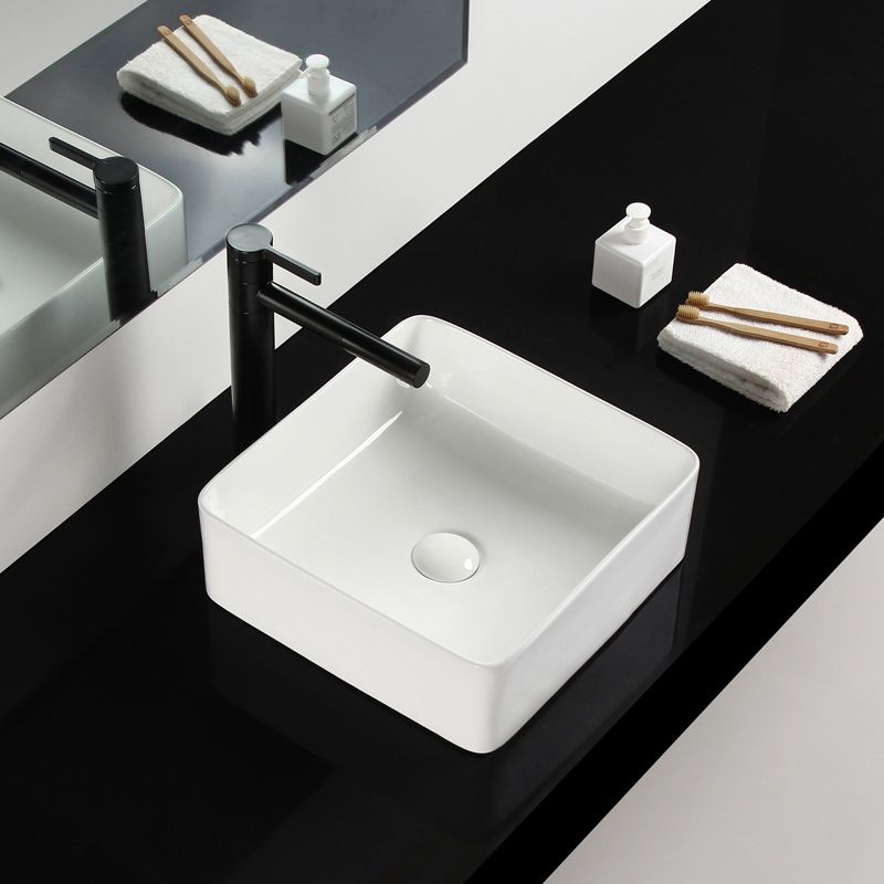 Bathroom Sink Ceramic White Square Black Faucet Bathroom Sink Clearhalo 'Bathroom Remodel & Bathroom Fixtures' 'Bathroom Sinks & Faucet Components' 'Bathroom Sinks' 'bathroom_sink' 'Home Improvement' 'home_improvement' 'home_improvement_bathroom_sink' 1200x1200_f7f4fdf6-0701-433b-aa50-6c0787e8ab11